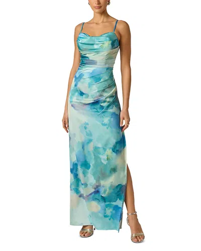 Adrianna By Adrianna Papell Sateen Column Dress In Blue