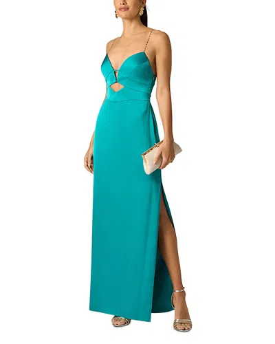 Adrianna By Adrianna Papell Satin Long Dress In Green