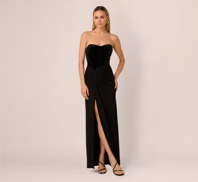 Adrianna By Adrianna Papell Strapless Velvet Jersey Combo Gown In Black