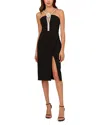 Adrianna By Adrianna Papell Stretch Crepe Halter Midi Dress In Black