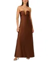Adrianna By Adrianna Papell Stretch Satin Long Dress In Brown