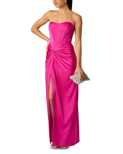 Adrianna By Adrianna Papell Stretch Satin Long Dress In Pink
