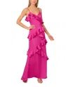 Adrianna By Adrianna Papell Stretch Satin Ruffle Long Dress
