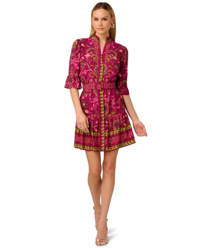 Adrianna By  Papell Women's 3/4-sleeve Belted Fit & Flare Dress In Multi