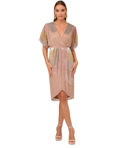 Adrianna By Adrianna Papell Women's Beaded Dolman-sleeve Dress In Rose Gold