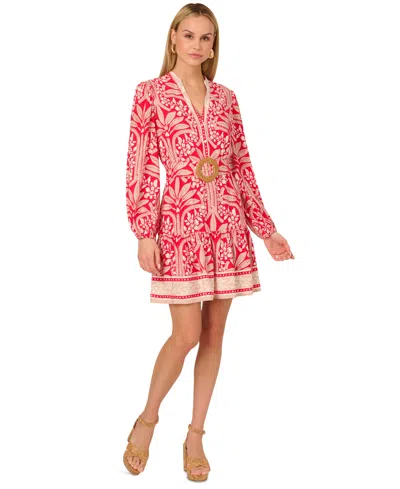 Adrianna By  Papell Women's Belted Split-neck Dress