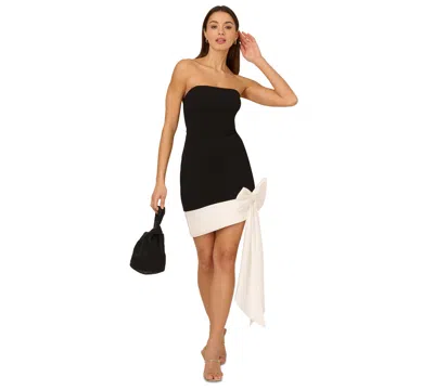 Adrianna By Adrianna Papell Women's Bow Hem Strapless Sheath Dress In Black,ivory