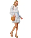 Adrianna By Adrianna Papell Women's Cotton Eyelet Long-sleeve Mini Dress In Blue,white