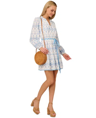 Adrianna By Adrianna Papell Women's Cotton Eyelet Long-sleeve Mini Dress In Blue,white