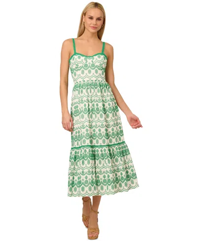 Adrianna By Adrianna Papell Women's Cotton Eyelet Midi Dress In White,green