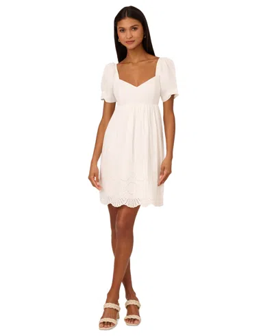 Adrianna By Adrianna Papell Women's Cotton Eyelet Puff-sleeve Fit & Flare Dress In Ivory