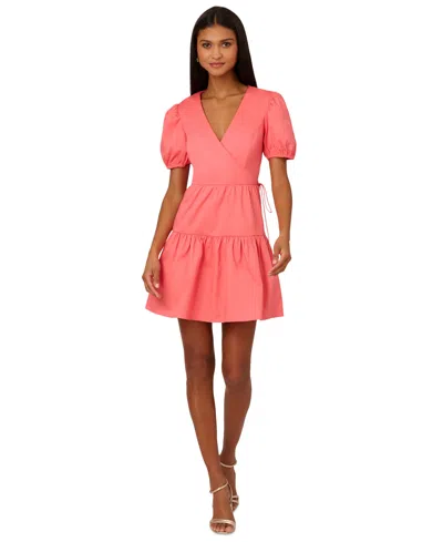 Adrianna By Adrianna Papell Women's Faux-wrap Tiered Dress In Spicy Coral
