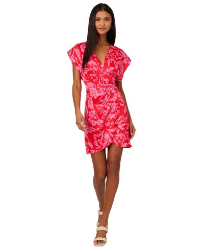 Adrianna By Adrianna Papell Women's Floral-print Faux-wrap Dress In Pink