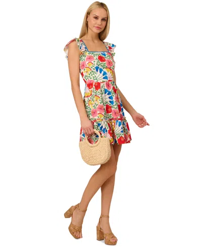 Adrianna By Adrianna Papell Women's Floral-print Flutter-sleeve Mini Dress In Red Multi