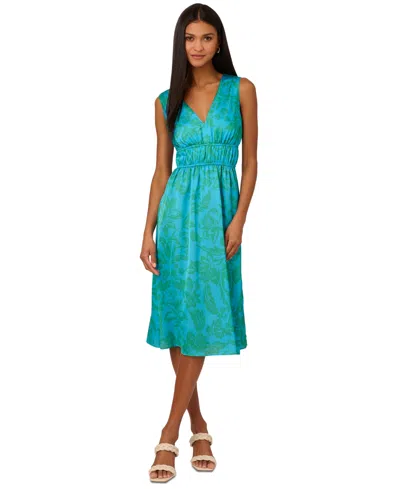 Adrianna By Adrianna Papell Women's Floral-print Smocked-waist Dress In Blue,green