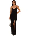 Adrianna By Adrianna Papell Women's High-slit Rhinestone-bow Evening Gown In Black