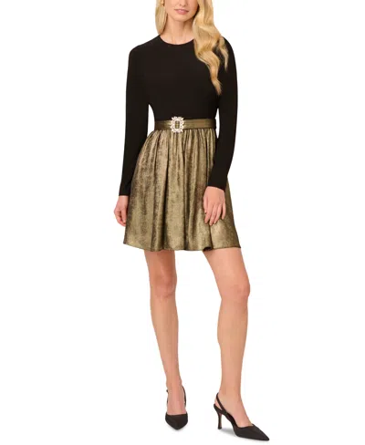 Adrianna By  Papell Women's Long-sleeve Belted Dress In Black,gold