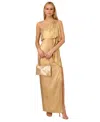 Adrianna By Adrianna Papell Women's Metallic Layered One-shoulder Gown In Light Gold