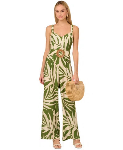 Adrianna By Adrianna Papell Women's Palm-print Wide-leg Jumpsuit In Green,ivory