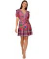 Adrianna By Adrianna Papell Women's Printed Puff-sleeve Mini Dress In Hot Pink Multi