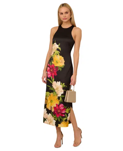 Adrianna By Adrianna Papell Women's Printed Satin Sleeveless Midi Dress In Black Multi
