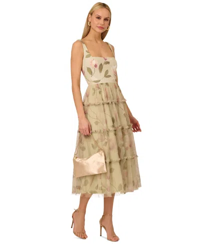 Adrianna By Adrianna Papell Women's Printed Tiered Sleeveless Midi Dress In Green Multi
