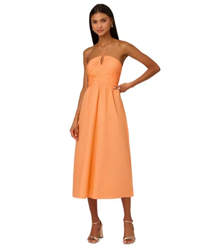 Adrianna By Adrianna Papell Women's Ruched-bodice Halter Dress In Apricot