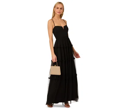 Adrianna By Adrianna Papell Women's Ruffle Tiered Mesh Sleeveless Gown In Black
