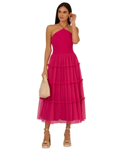 Adrianna By Adrianna Papell Women's Ruffled Tiered Midi Dress In Bright Rose