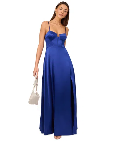 Adrianna By Adrianna Papell Women's Satin Corset Maxi Dress In Royal Sapphire