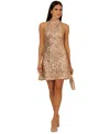 Adrianna By Adrianna Papell Women's Sequin Halterneck Sheath Dress In Champagne