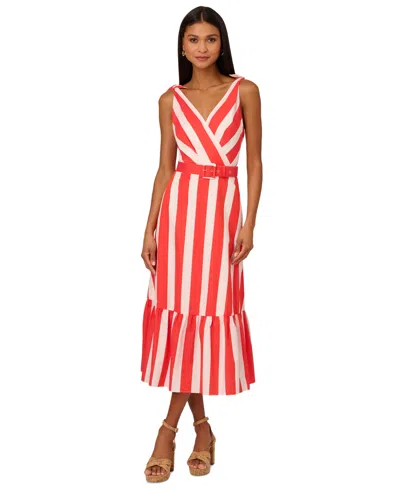 Adrianna By Adrianna Papell Women's Striped Midi Dress In Red,white