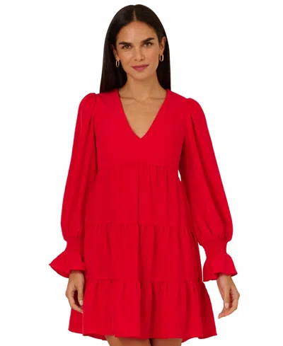 Adrianna By Adrianna Papell Women's Tiered Trapeze Solid Dress In Scarlet