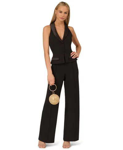 Adrianna By Adrianna Papell Women's Tuxedo Wide-leg Jumpsuit In Black