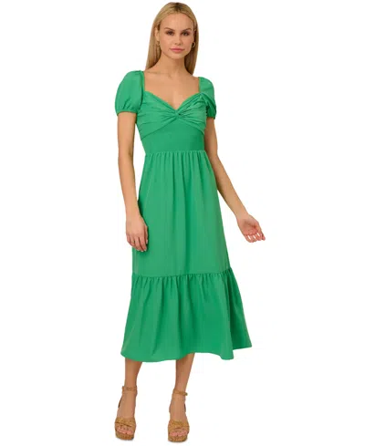 Adrianna By Adrianna Papell Women's Twist-front Puff-sleeve Midi Dress In Green