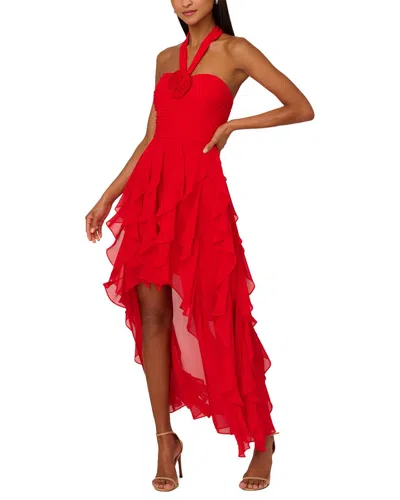 Adrianna Eve Mesh Halter Dress In Red
