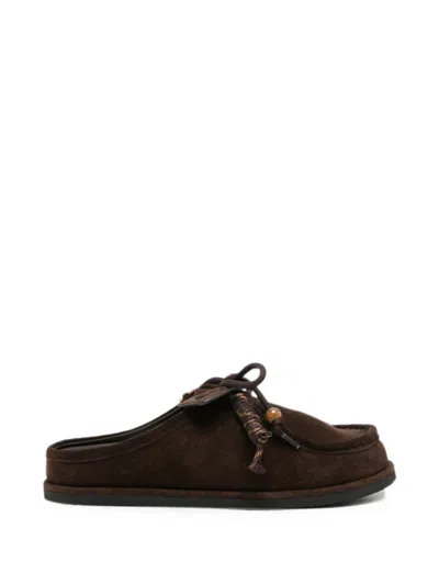 Adrianna Feretti Bead-embellished Suede Mules In Brown