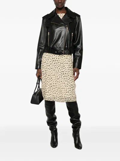 Adrianna Feretti Belted Leather Biker Jacket In Black