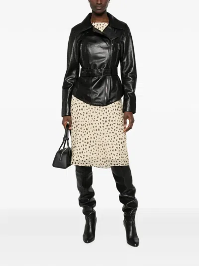 Adrianna Feretti Belted Leather Biker Jacket In Multi