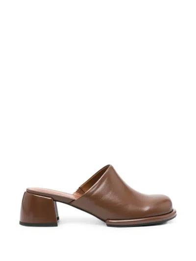Adrianna Feretti Block-heel Leather Mules In Brown