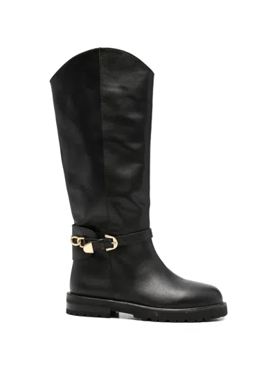 Adrianna Feretti Chain-link Buckled Boots In Black
