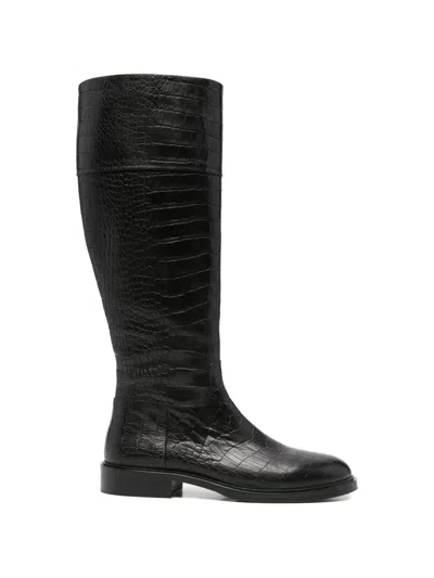 Adrianna Feretti Croc-effect Knee-high Boots In Black