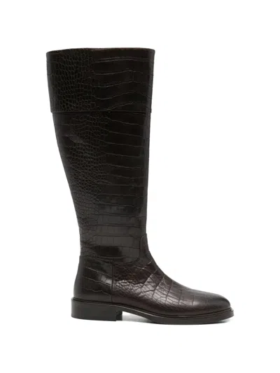 Adrianna Feretti Croc-effect Knee-high Boots In Brown