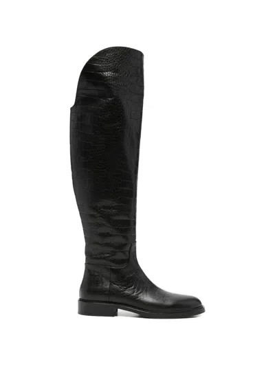 Adrianna Feretti Crocodile-effect Over-the-knee Boots In Black