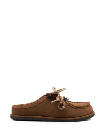 Adrianna Feretti Lace-up Suede Mules In Brown