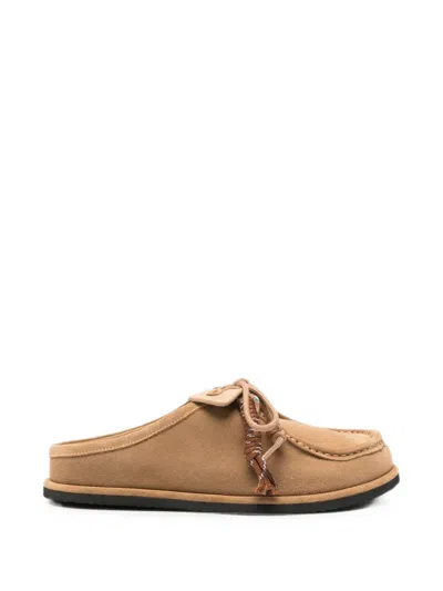 Adrianna Feretti Lace-up Suede Mules In Neutral