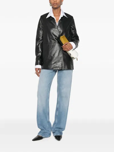 Adrianna Feretti Leather Wrap-design Jacket In Purple