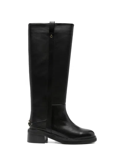 Adrianna Feretti Logo-plaque Knee-high Boots In Black