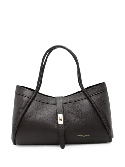 Adrianna Feretti Pebbled-leather Twist-lock Tote Bag In Brown