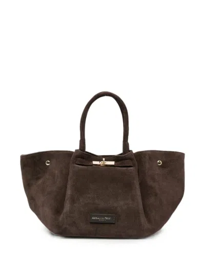 Adrianna Feretti Suede Logo-patch Tote Bag In Brown